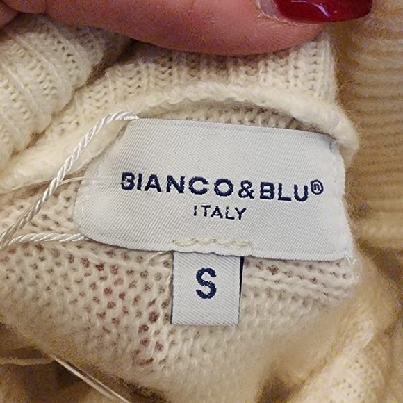 NWT Bianco & Blu Cashmere Merino Wool Cable Knit Cream Sweater Small Oversized - Picture 2 of 16